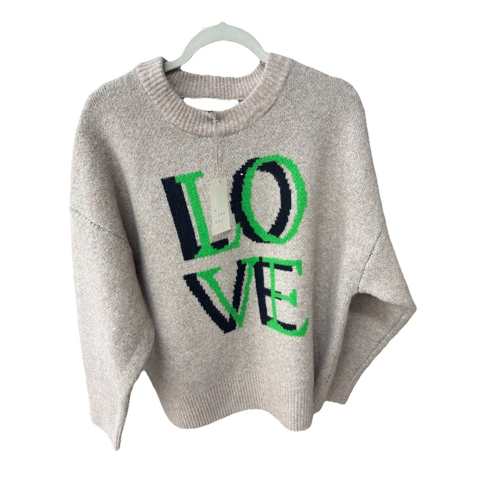 A New Day NWT 'LOVE' Sweater Tan and Green Women 2XL